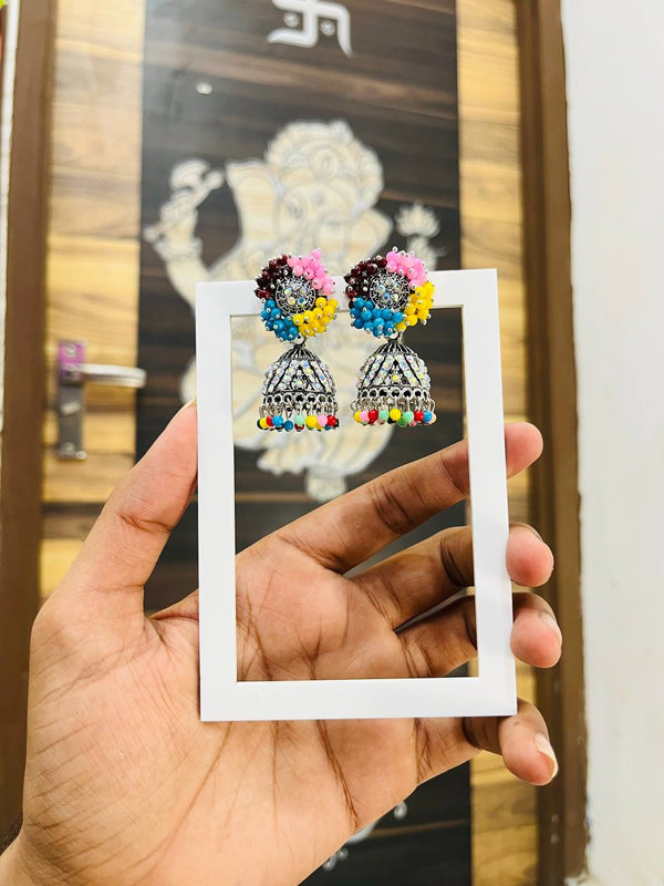 Multicolor Beaded Oxidised Jhumka Earrings – Ethnic Handmade Design