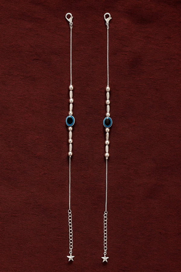 Silver Evil Eye Anklet with Star Charm – Set of 2