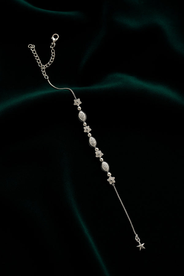 Silver Floral Bead Adjustable Anklet