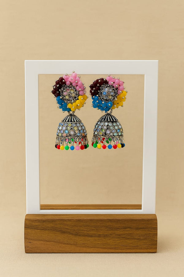 Multicolor Beaded Oxidised Jhumka Earrings – Ethnic Handmade Design