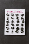 Black Stainless Steel Unisex Stud Earrings Set (Combo of 24 Pcs)