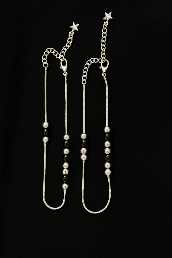 Silver Star Charm Eyeglass Chain Style Anklet – Black & Silver Beads